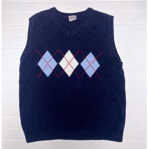 Talbots Vintage Navy Argyle Classic Sweater Vest Boys 14